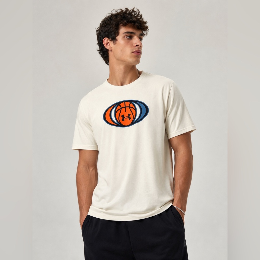 Under Armour Basketball Graphic T Shirt Men’s Medium Cream Loose Fit